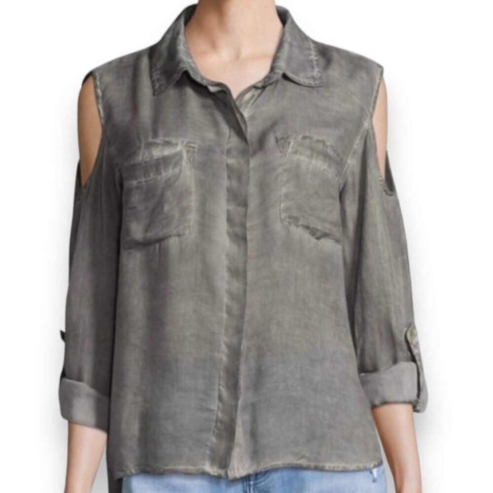 NEW Moto Long Sleeve Button Down Round Shirttail Blouse Top